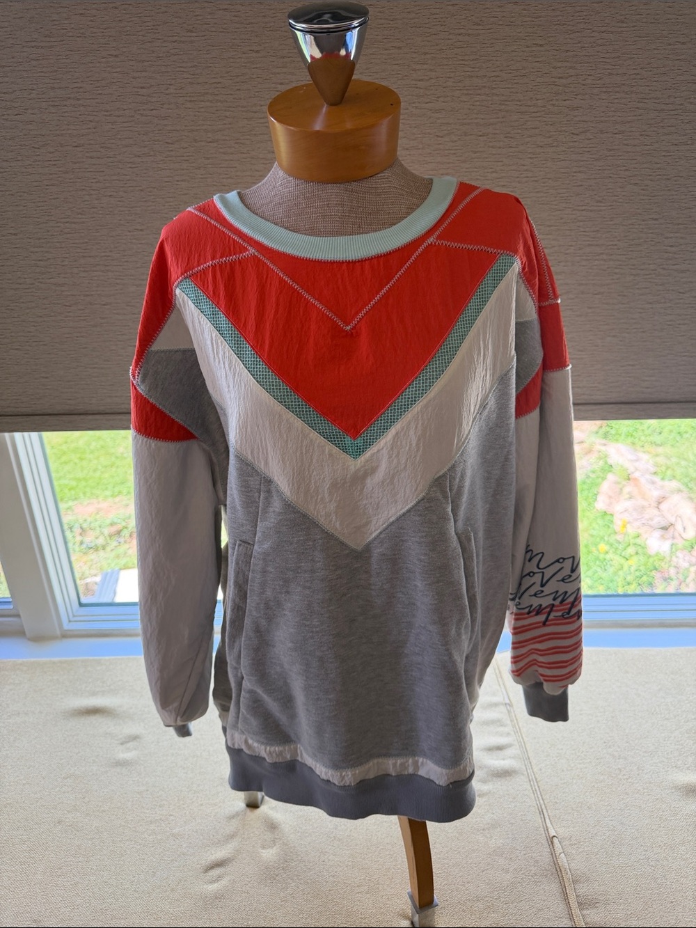 FP Movement by Free People Colorblock Chevron Pullover - Orange, Gray & White